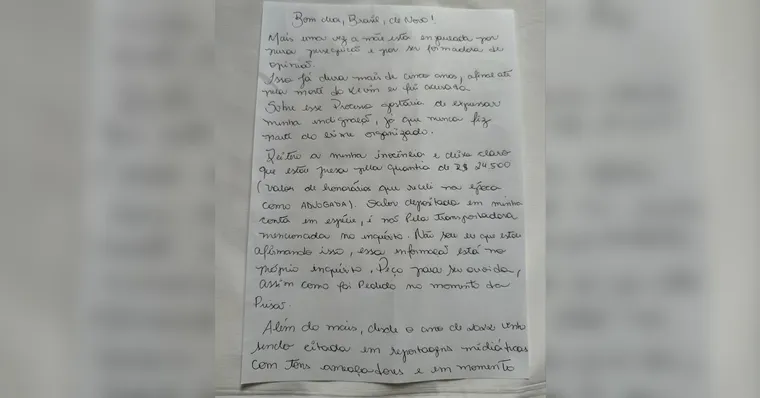 Carta de Deolane escrita na prisão | ( Reprodução Redes Sociais )