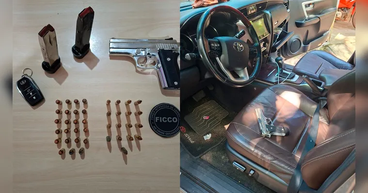 Foi apreendida uma pistola calibre .40 com a numeração raspada, além de carregadores e munições dos calibres .40 e 5.56. | (PF/Divulgação)
