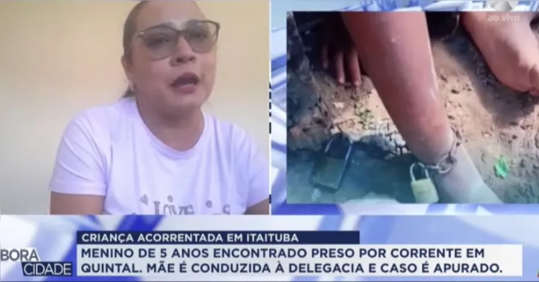 Conselho Tutelar e Polícia Militar atenderam ocorrência em Itaituba após criança de 5 anos ser encontrada acorrentada em quintal de residência. | ( Reprodução RBA/TV )