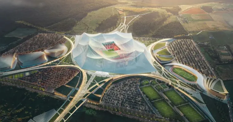 O Marrocos quer que o futuro maior estádio do mundo sedie a final da Copa do Mundo 2030 | Populous/Oualolou + Choi/Reprodução
